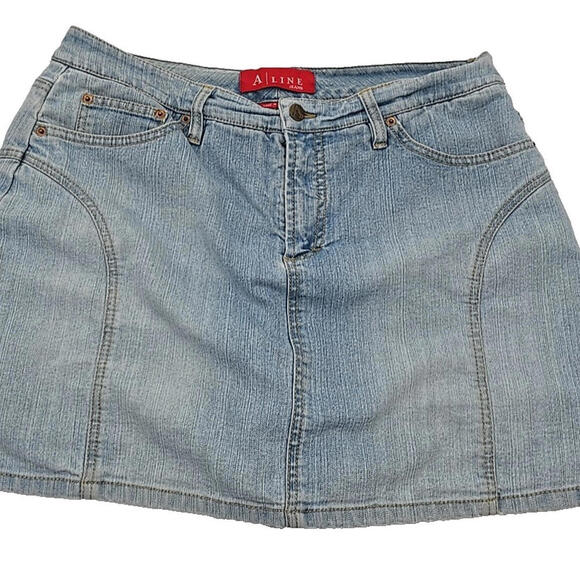 A Line Jeans Red Tag Light Wash Retro Denim 5 pocket Zip Fly Mini Y2K 12 Skort - Picture 2 of 12